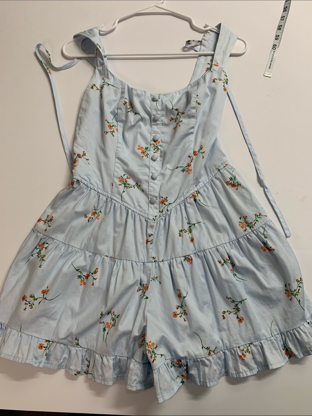 wild fable Light Blue Floral Tiered Romper with Orange Accents